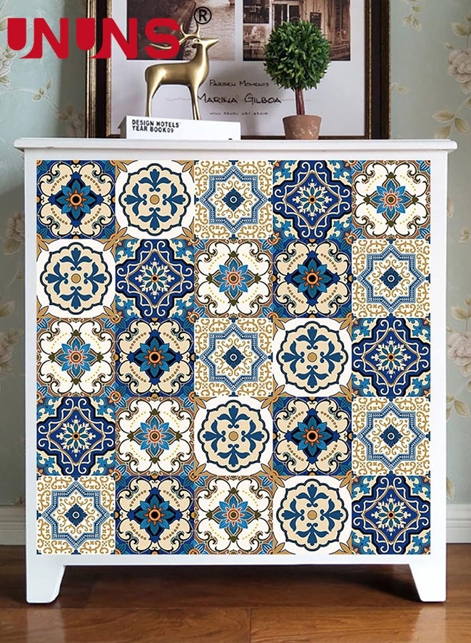 UNUNS 40CMx10M Boho Wallpaper,Self-Adhesive Peel and Stick Wall Stickers,Tile Waterproof Oil Proof Removable wallpaper for Bathroom & Kitchen Backsplash,Blue - Image 4